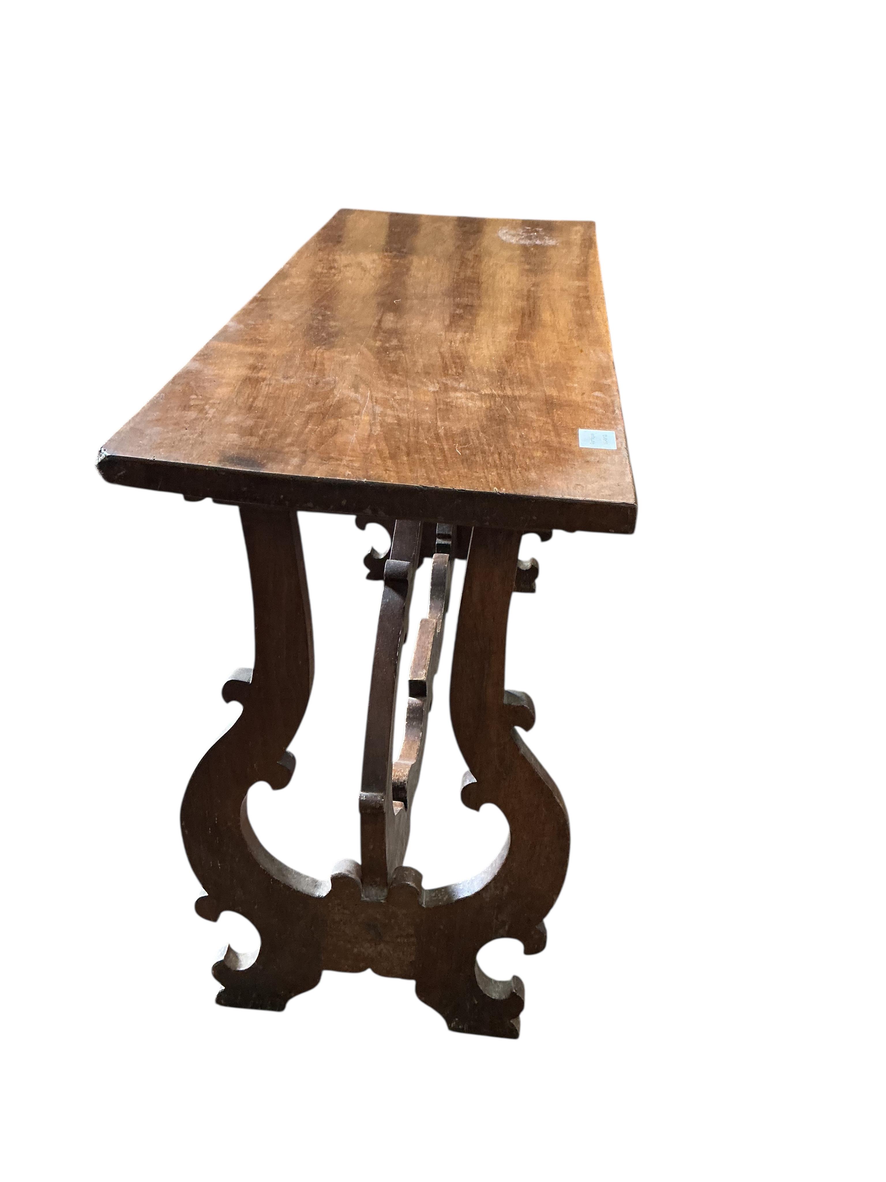 An 18th century style Spanish rectangular walnut occasional table, width 104cm, depth 43cm, height 70cm